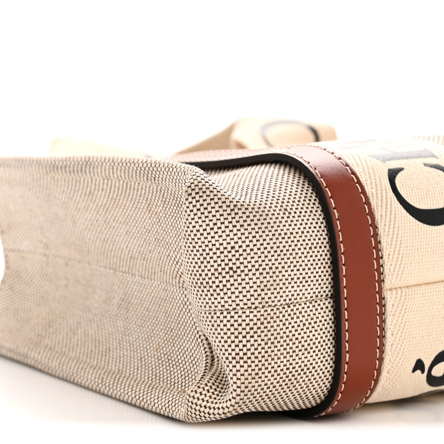 Cotton Calfskin Small Woody Ribbon Tote With Strap White Brown