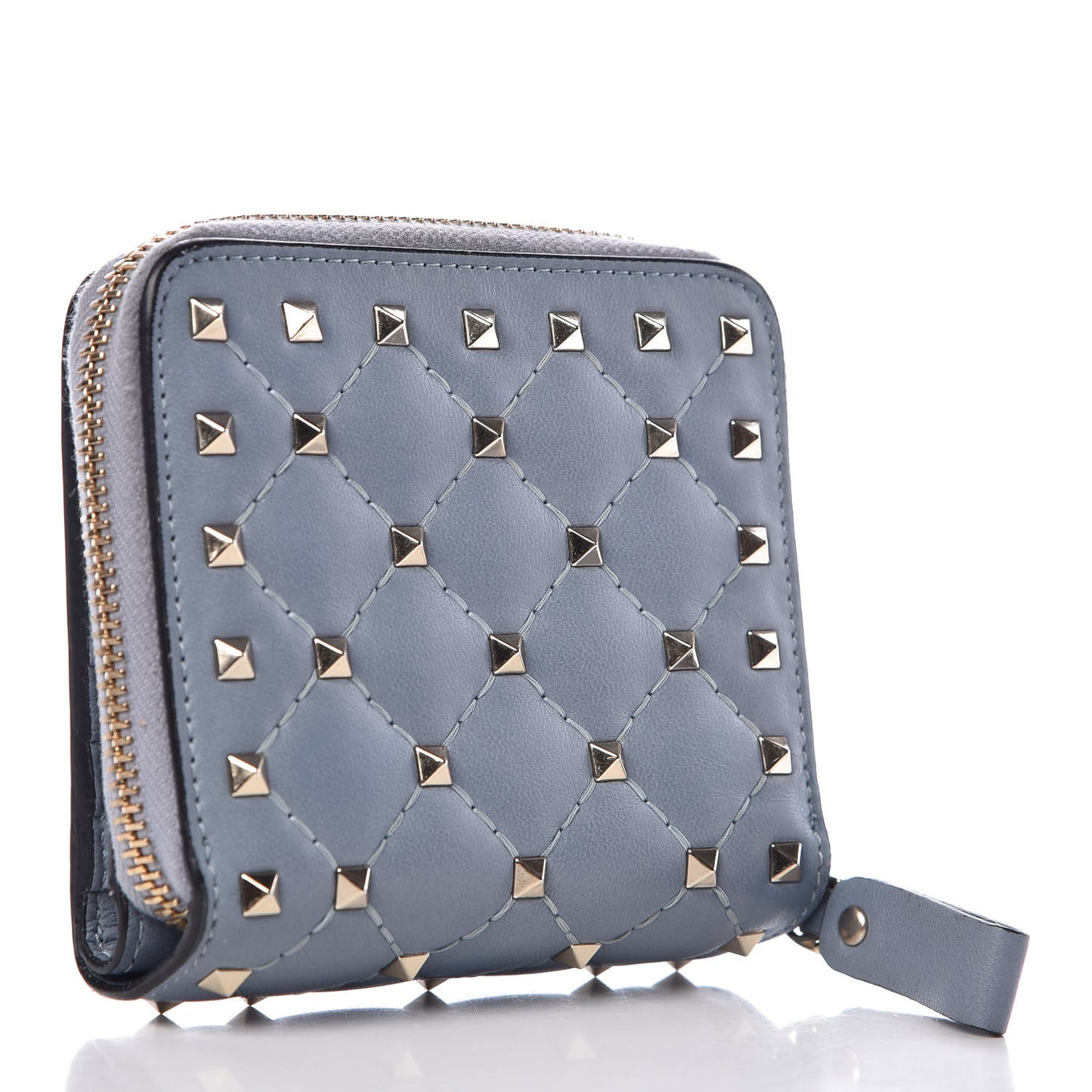 Nappa Rockstud Spike Compact Zip Around Wallet Blue