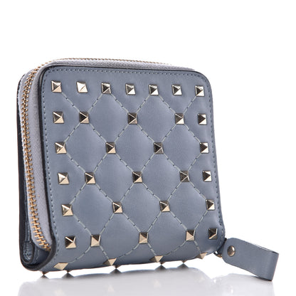 Valentino Garavani Nappa Rockstud Spike Compact Zip Around Wallet Blue 3 of 9