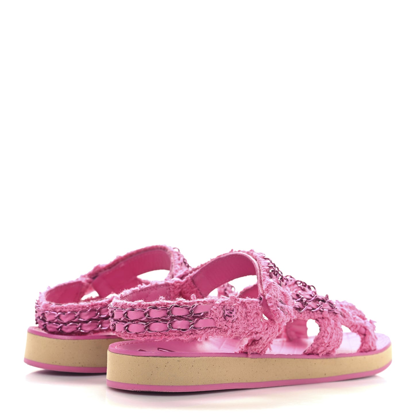 Tweed Chain Sandals 38.5 Pink