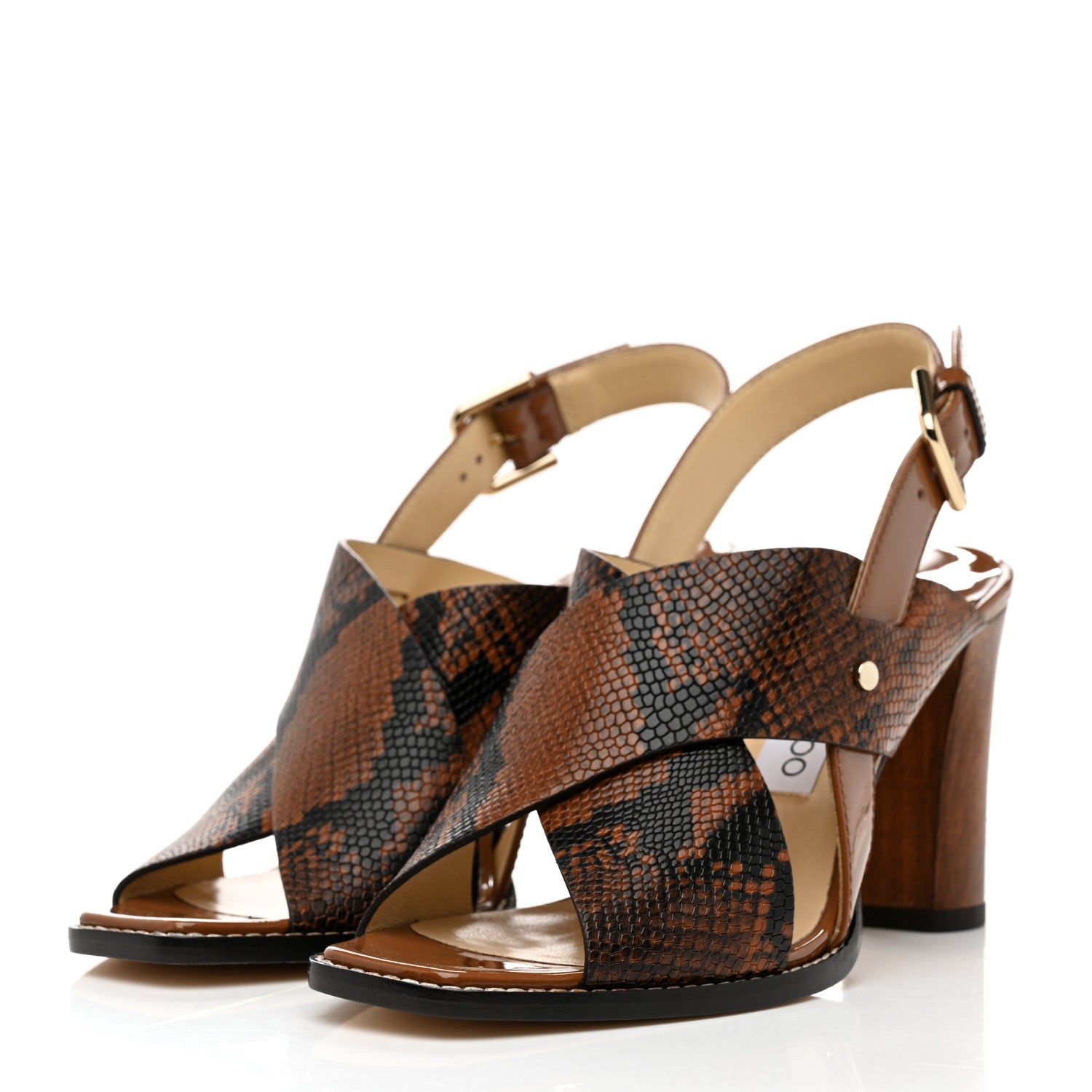 Jimmy Choo Patent Snake Printed AIX 85 Sandals 38.5 Cuoio 3 of 8