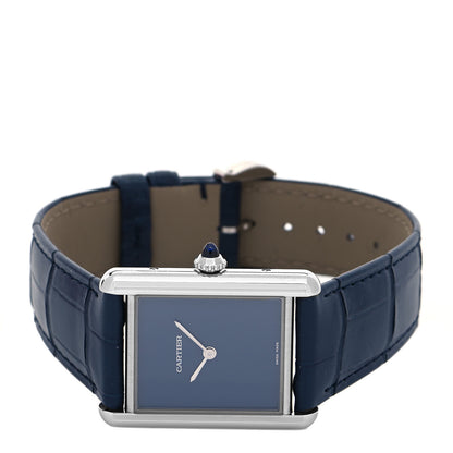 Cartier Stainless Steel Alligator 25mm Must de Cartier Tank Quartz Watch Blue 4 of 5