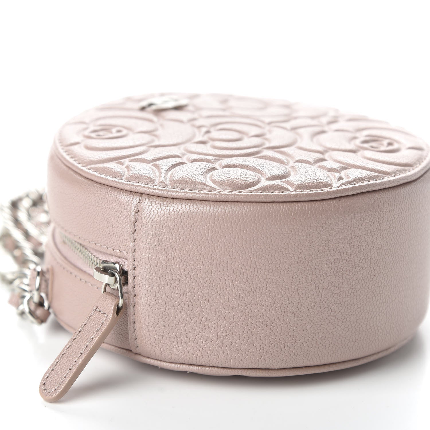 Chanel Goatskin Camellia Quilted Round Clutch With Chain Light Pink 6 of 11
