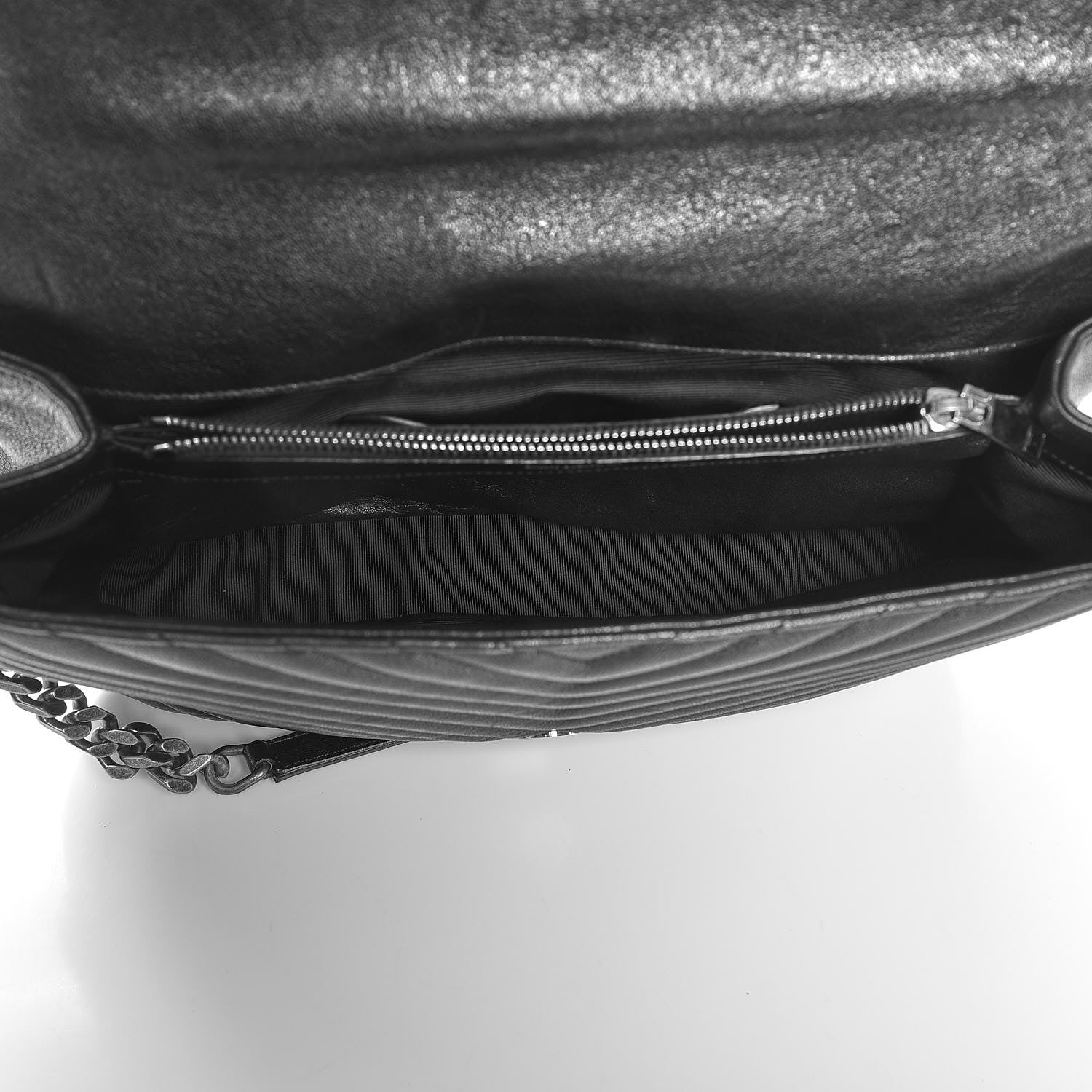 Saint Laurent Sheepskin Matelasse Chevron Monogram Large College Satchel Black 6 of 11