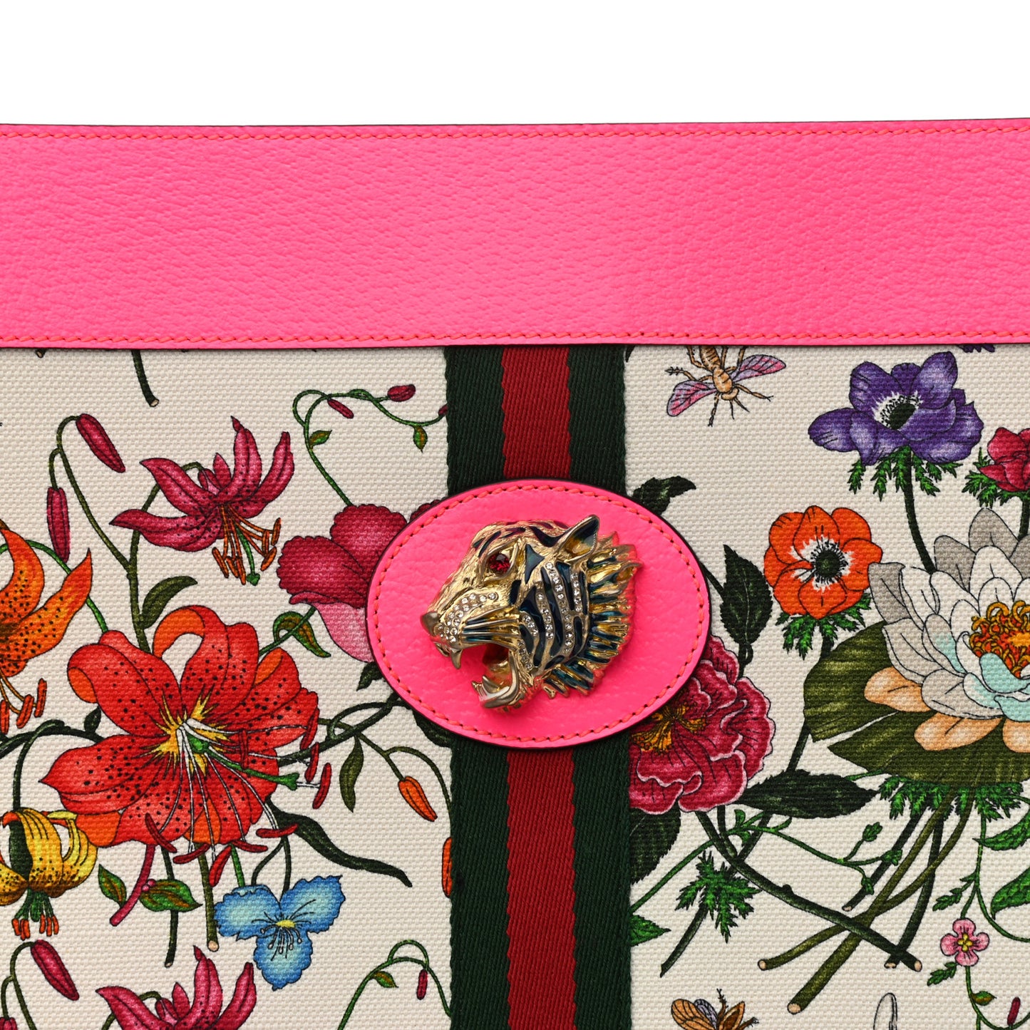 Canvas Flora Large Rajah Chain Tote White Multicolor Fuxia Fluo