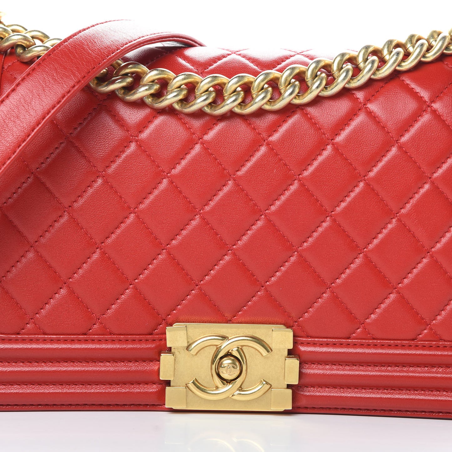 Lambskin Quilted Medium Boy Flap Red