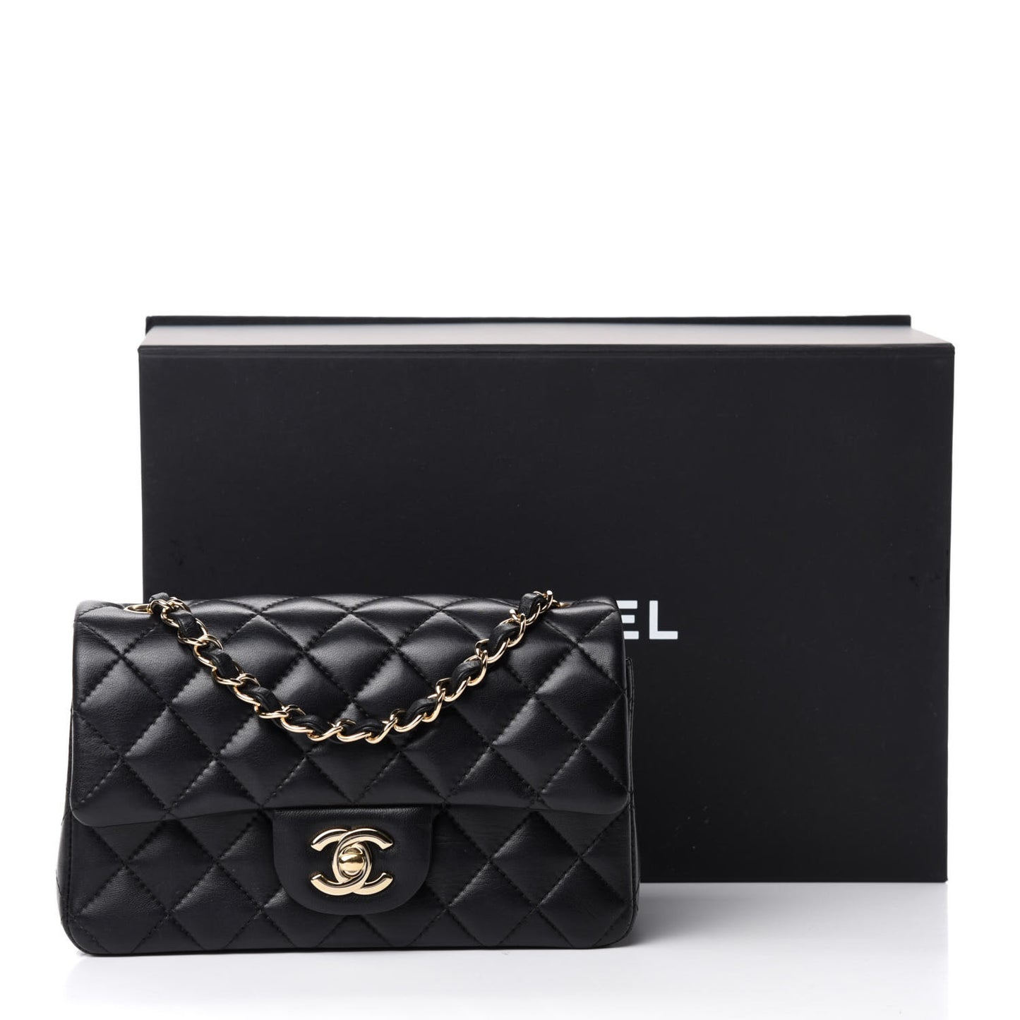 Lambskin Quilted Mini Rectangular Flap Black