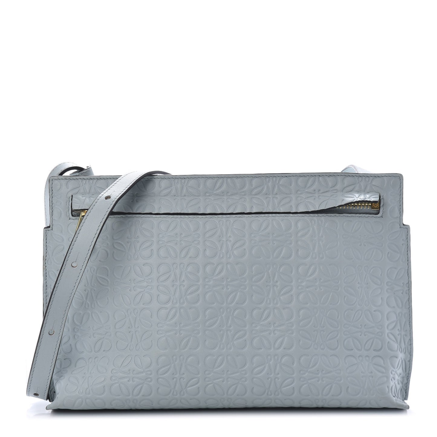 Calfskin Embossed Mini Repeat T Crossbody Bag Stone Blue