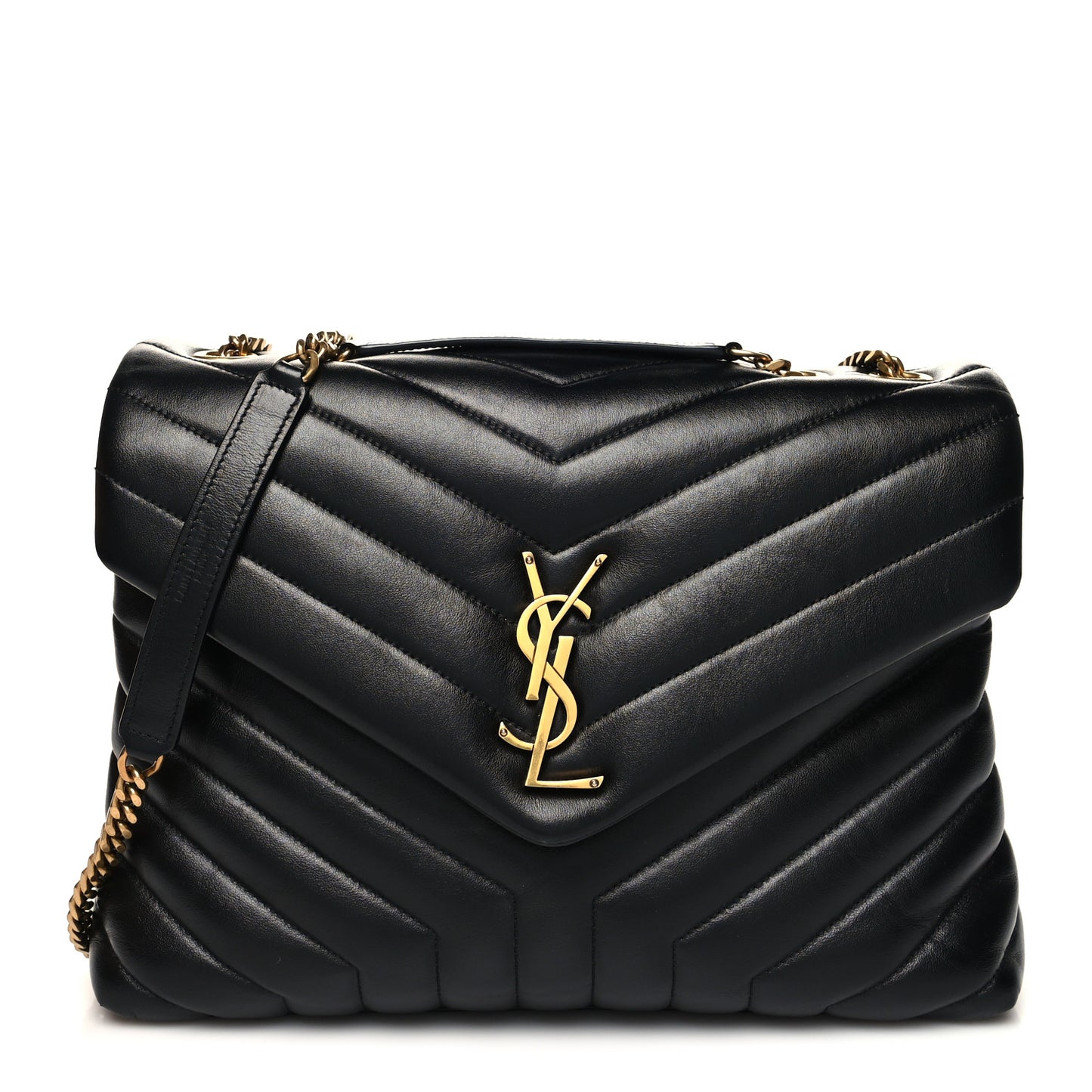 Calfskin Y Quilted Monogram Medium Loulou Chain Satchel Black