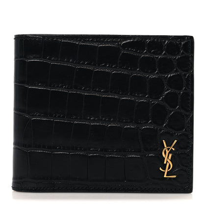 Saint Laurent Calfskin Crocodile Embossed Tiny Cassandre East West Wallet Black 1 of 8