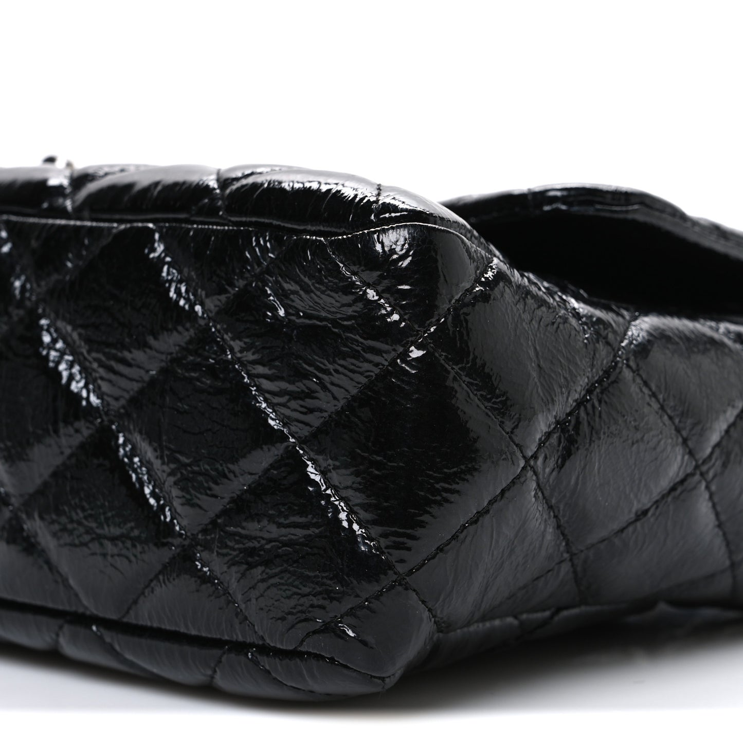 Crinkled Patent Quilted Jumbo Single Flap Black