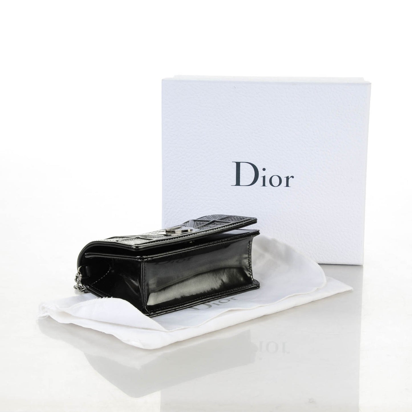 Metallic Patent Micro-Cannage Baby Diorama Flap Bag Onyx Black