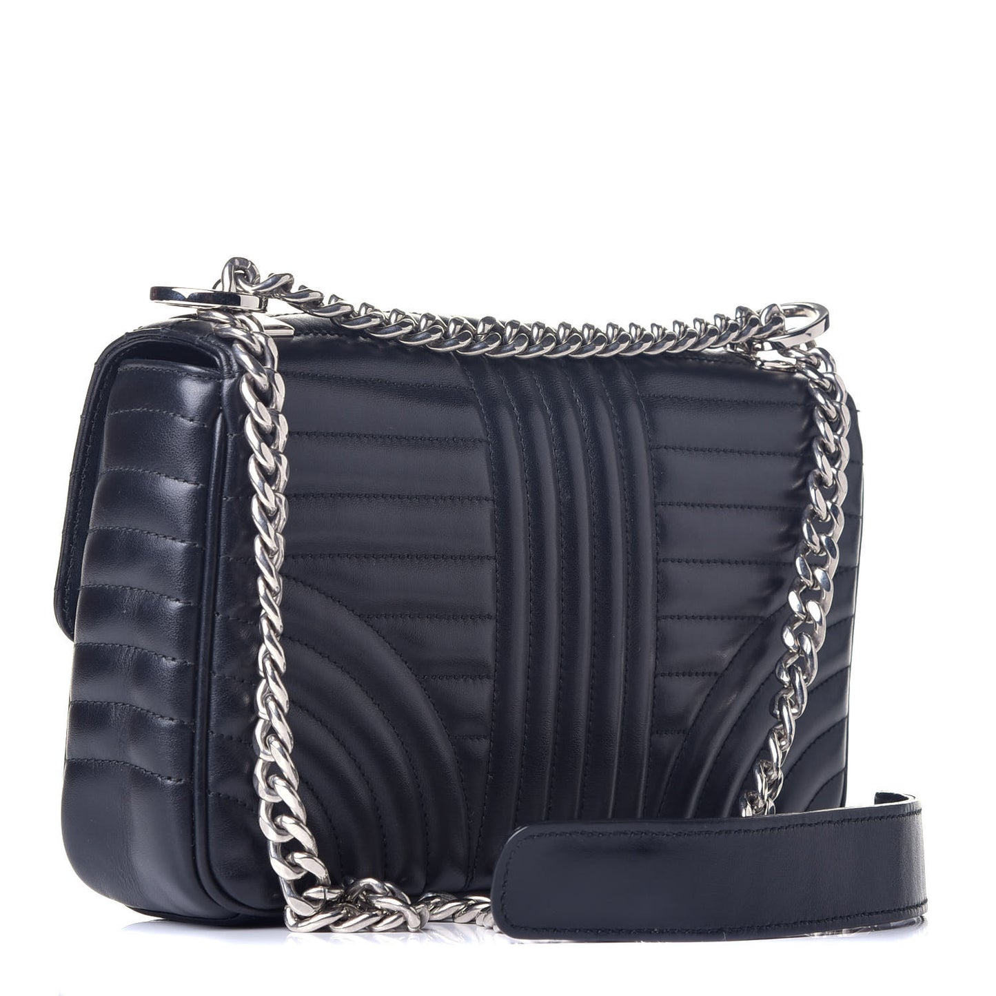 Soft Calfskin Impunture Diagramme Medium Chain Flap Shoulder Bag Black
