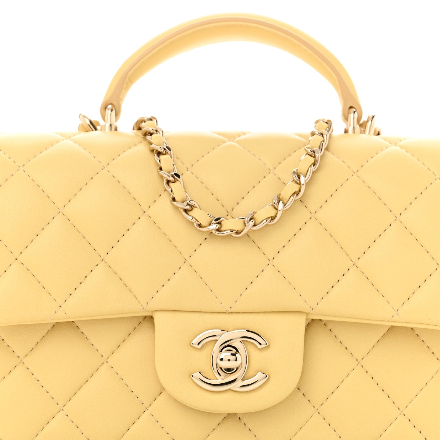 Lambskin Quilted Mini Top Handle Rectangular Flap Yellow