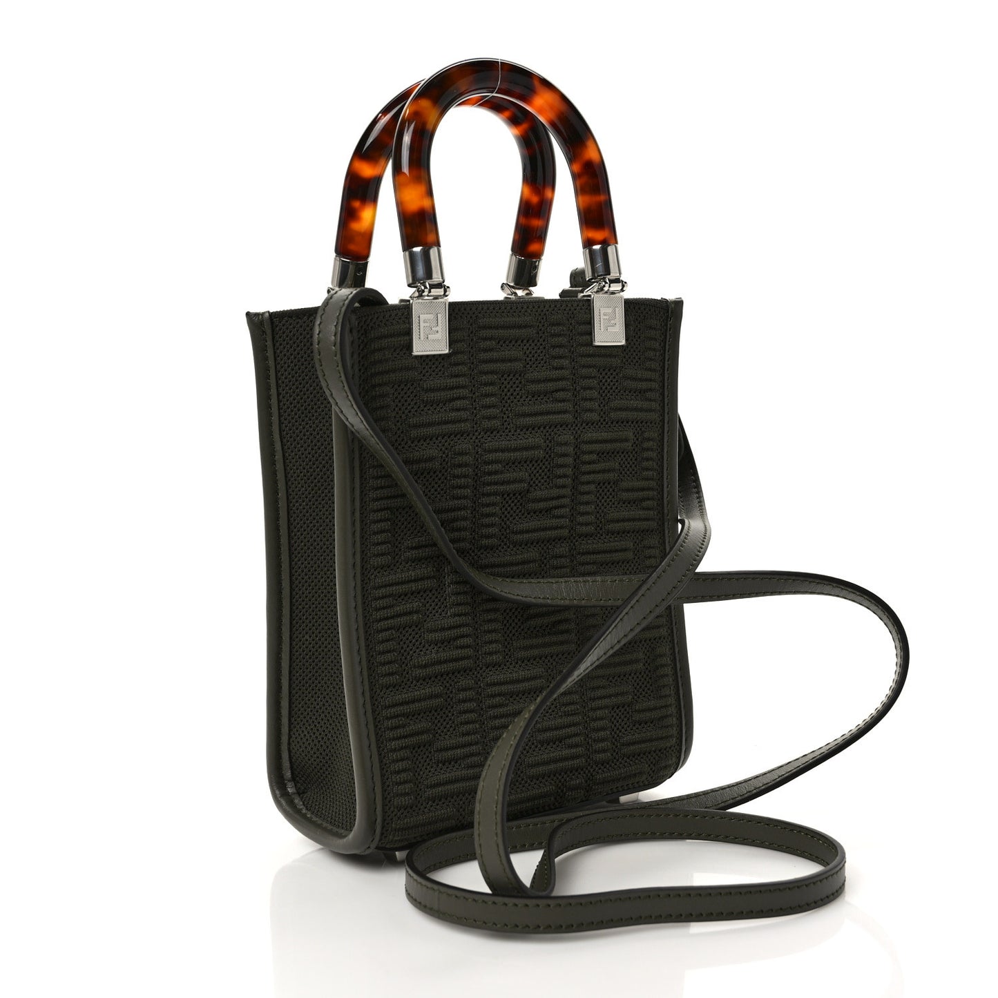 Technical Fabric Vitello Ceylon Plexiglass FF Mini Fendi Sunshine Shopper Tote Wood