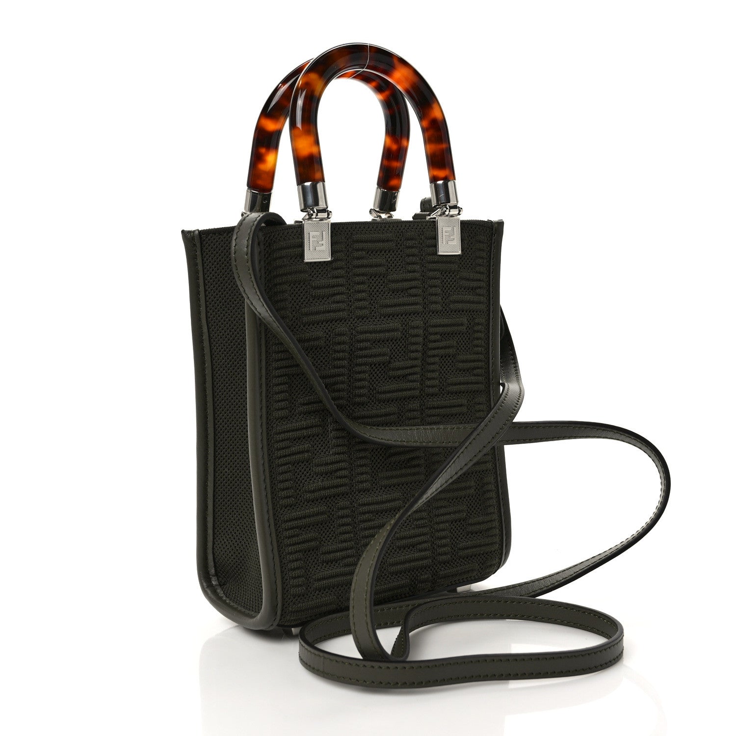 Fendi Technical Fabric Vitello Ceylon Plexiglass FF Mini Fendi Sunshine Shopper Tote Wood 3 of 9