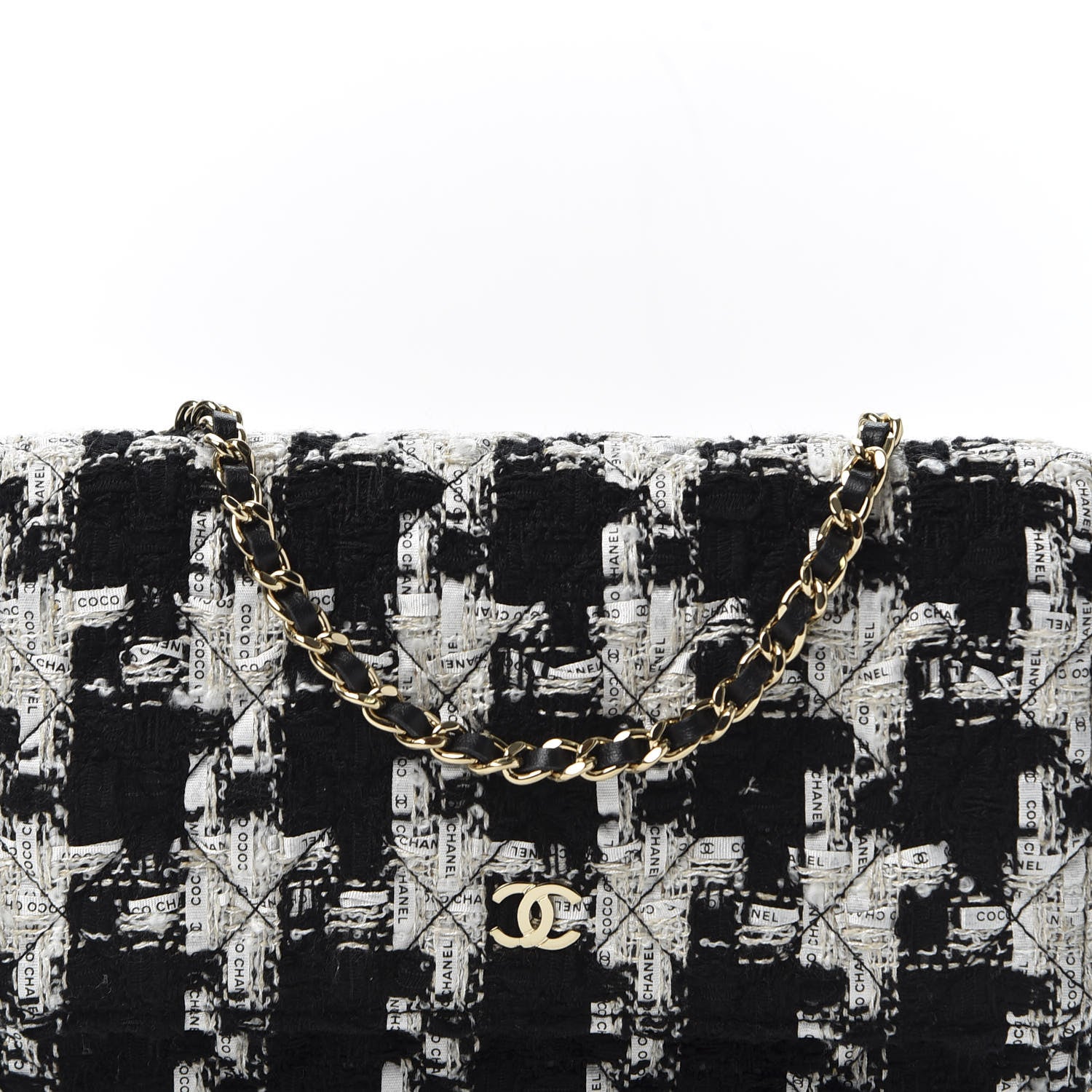 Chanel Tweed Quilted Wallet On Chain WOC Black Ecru White 10 of 11