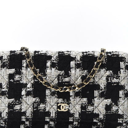 Chanel Tweed Quilted Wallet On Chain WOC Black Ecru White 10 of 11