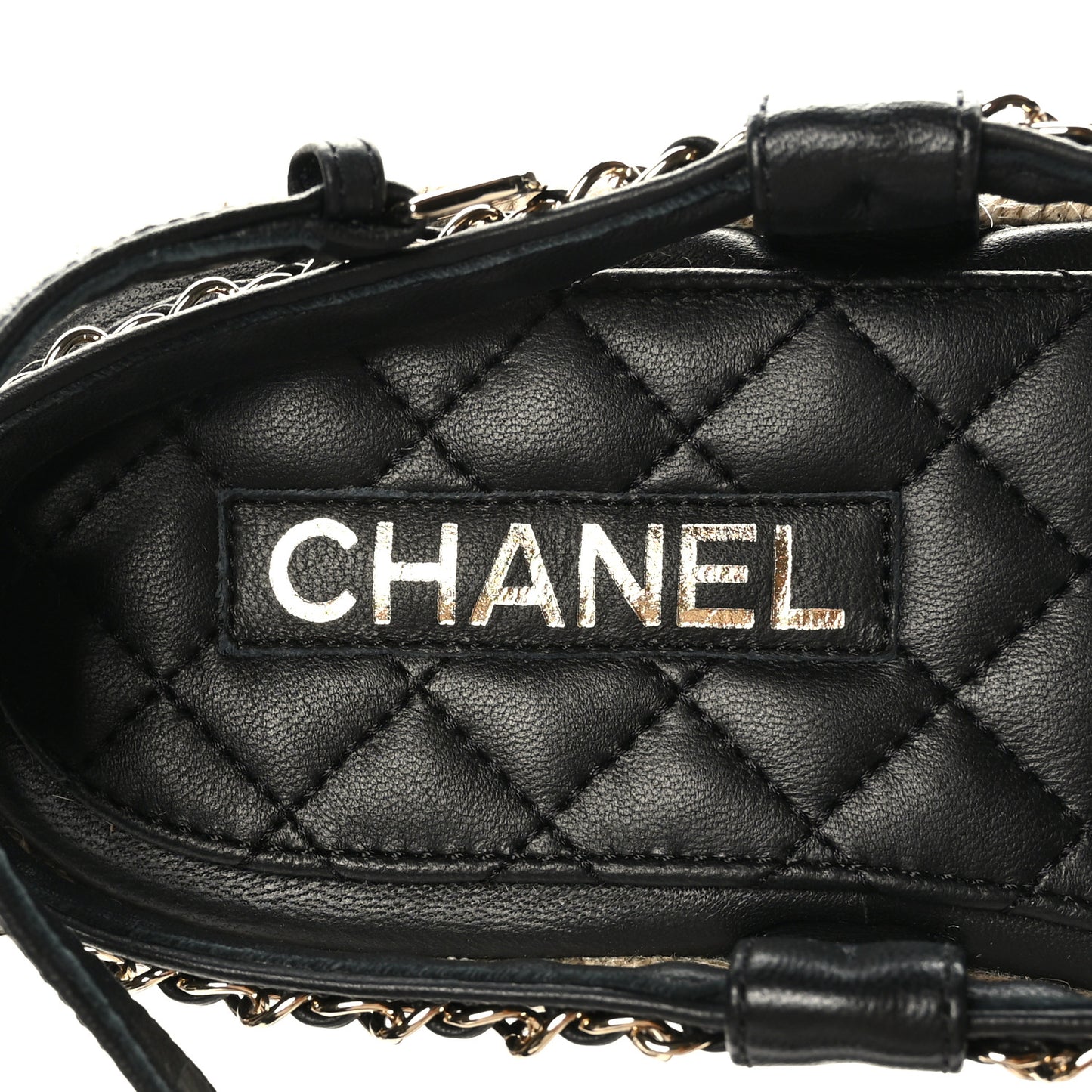 Lambskin Chain CC Thong Espadrille Sandals 38 Black