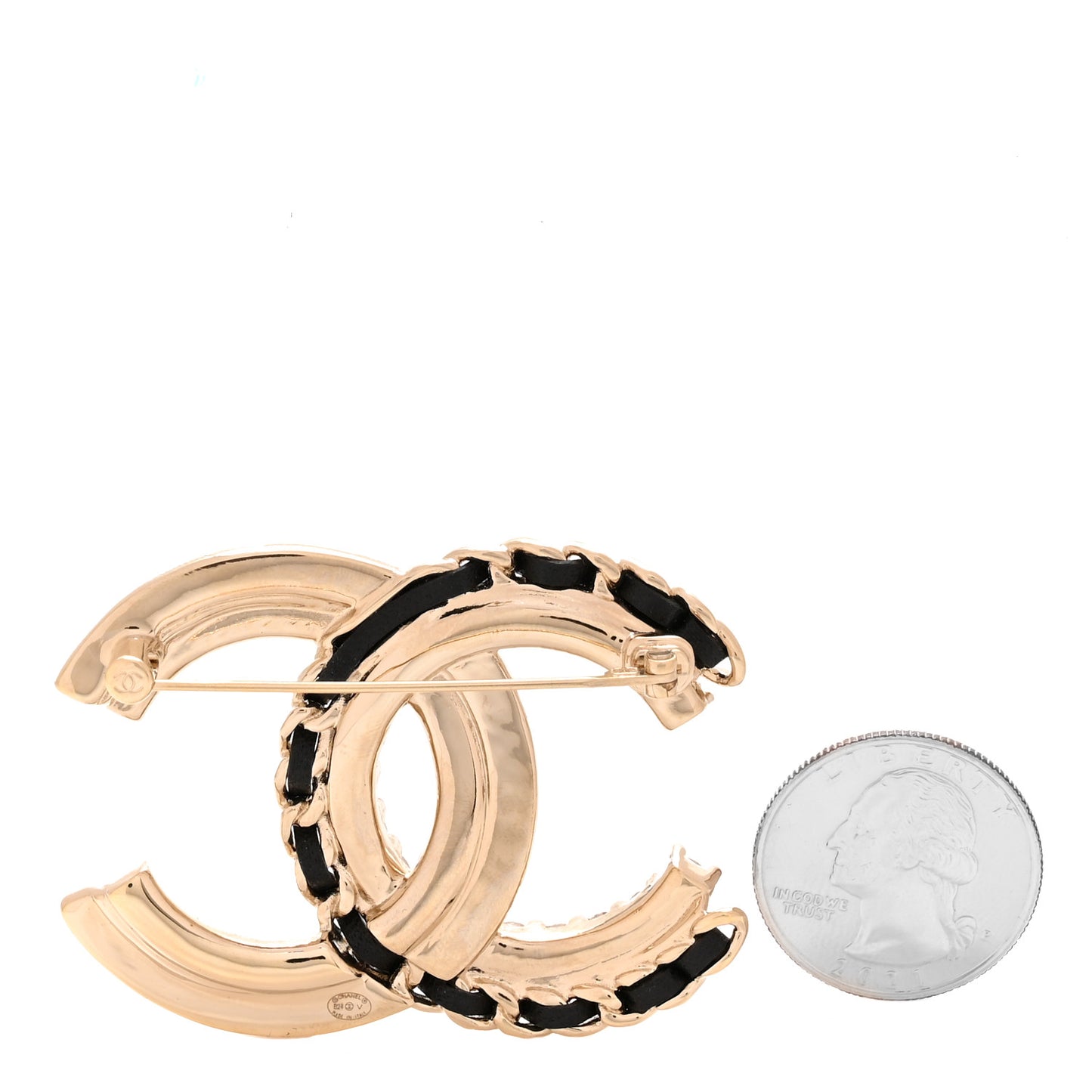 Lambskin Pearl Crystal Quilted CC Brooch Black Gold