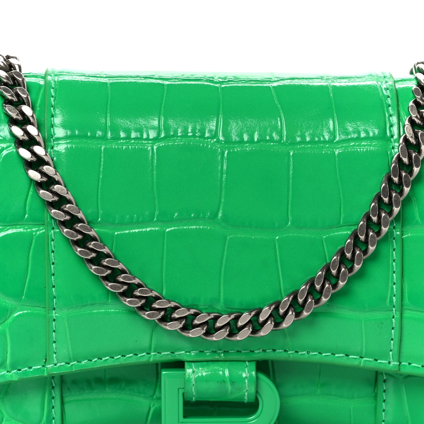 Shiny Calfskin Crocodile Embossed Hourglass Chain Bag Vivid Green