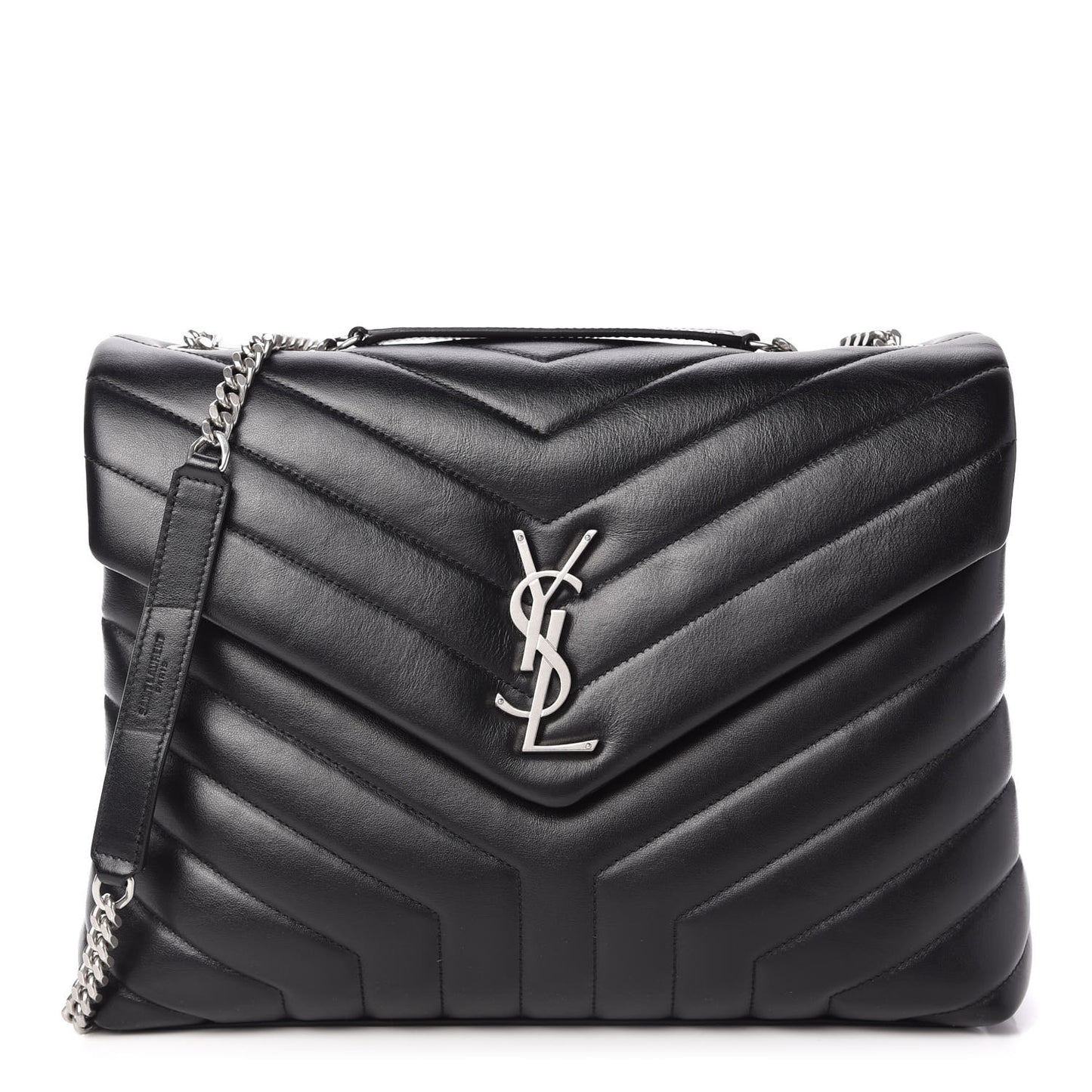 Calfskin Y Quilted Monogram Medium Loulou Chain Satchel Black