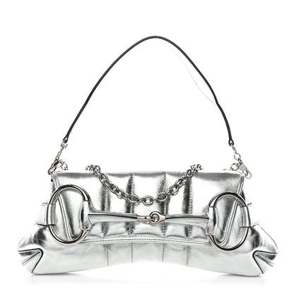 Gucci Iridescent Nappa Vertical Matelasse Medium Maxi Horsebit Chain Shoulder Bag Silver 3 of 28