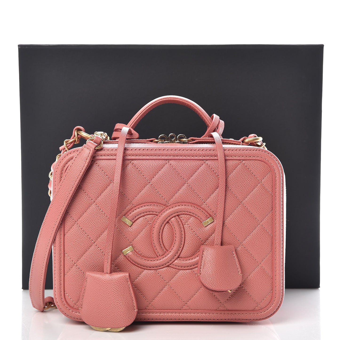 Caviar Quilted Medium CC Filigree Vanity Case Pink
