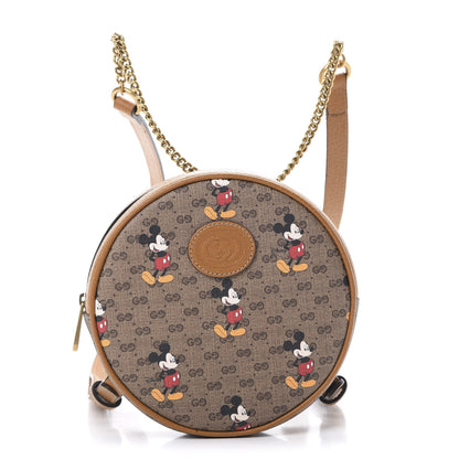 Gucci X DISNEY Mini Vintage GG Supreme Monogram Mickey Mouse Round Backpack Beige Vintage Sun Oil 1 of 11