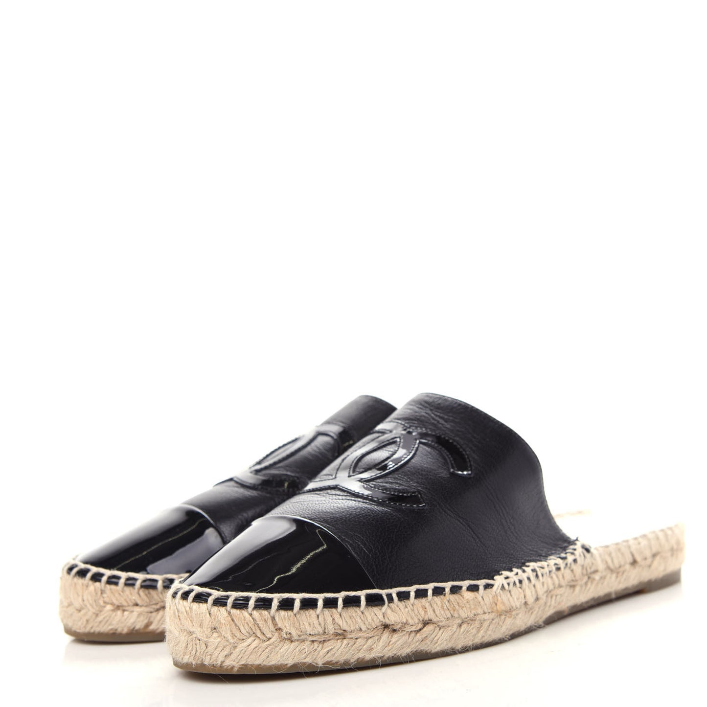 Goatskin Patent CC Espadrille Mules 38 Black