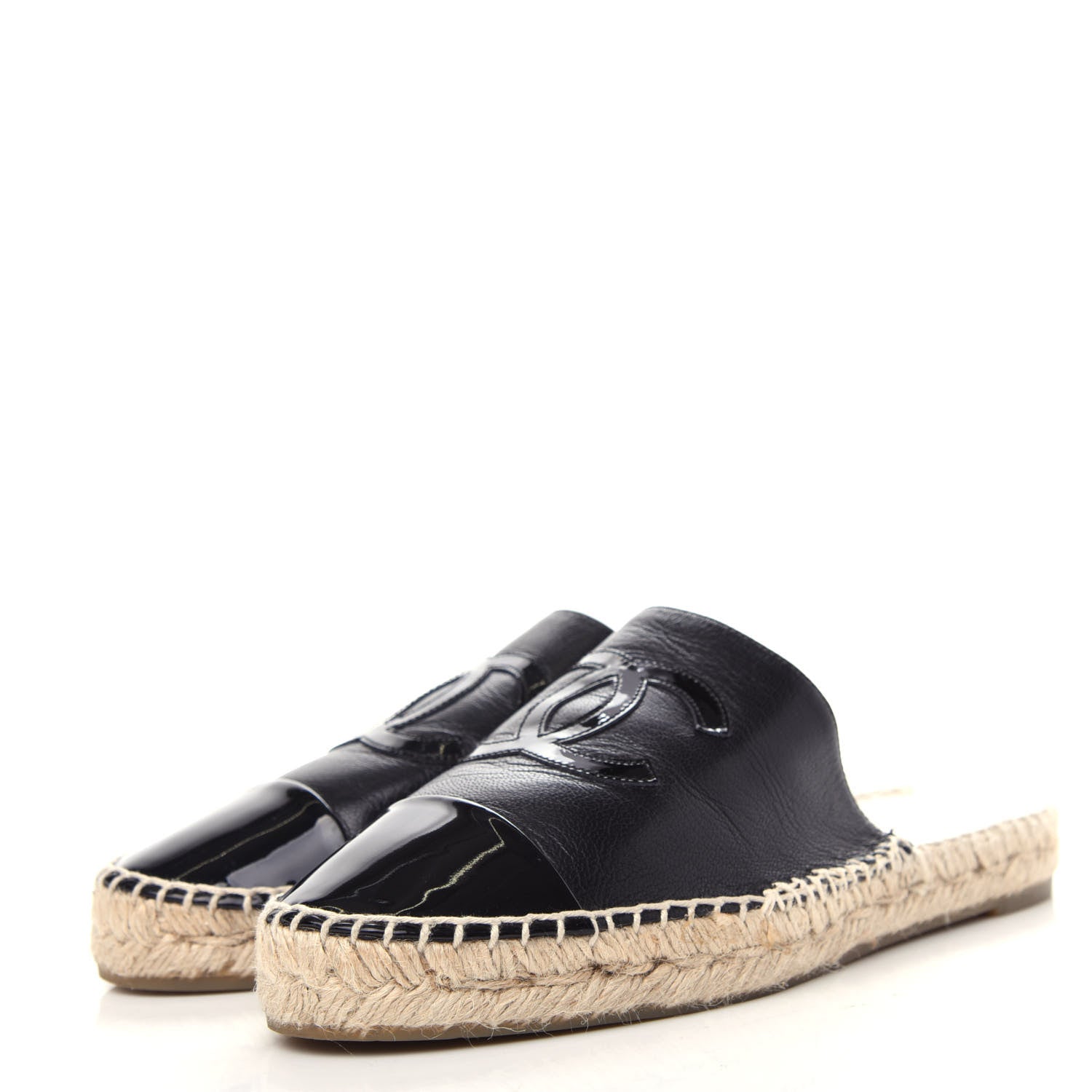 Chanel Goatskin Patent CC Espadrille Mules 38 Black 3 of 11