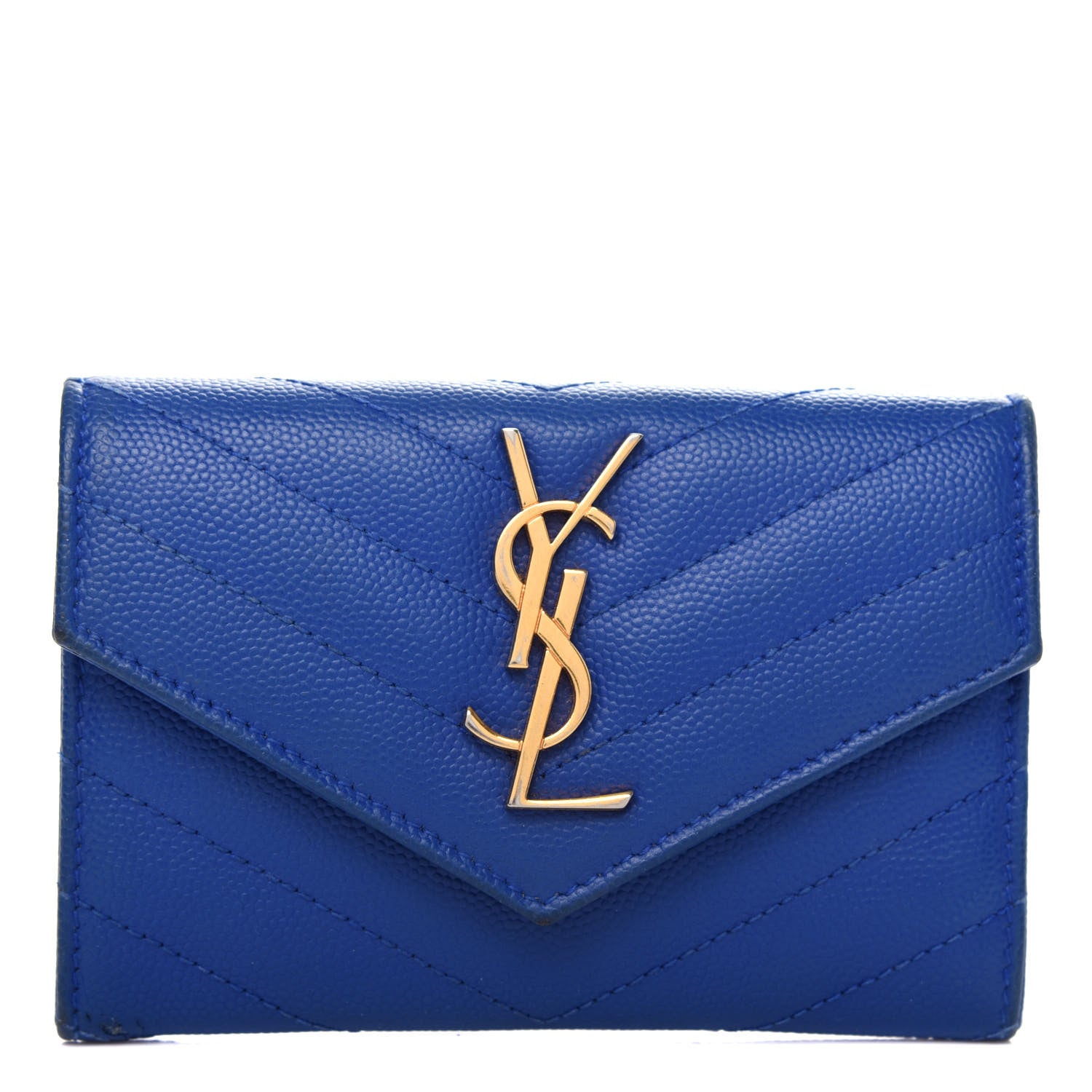 Saint Laurent Grain De Poudre Matelasse Chevron Small Monogram Envelope Wallet Royal Blue 1 of 7