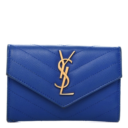 Saint Laurent Grain De Poudre Matelasse Chevron Small Monogram Envelope Wallet Royal Blue 1 of 7