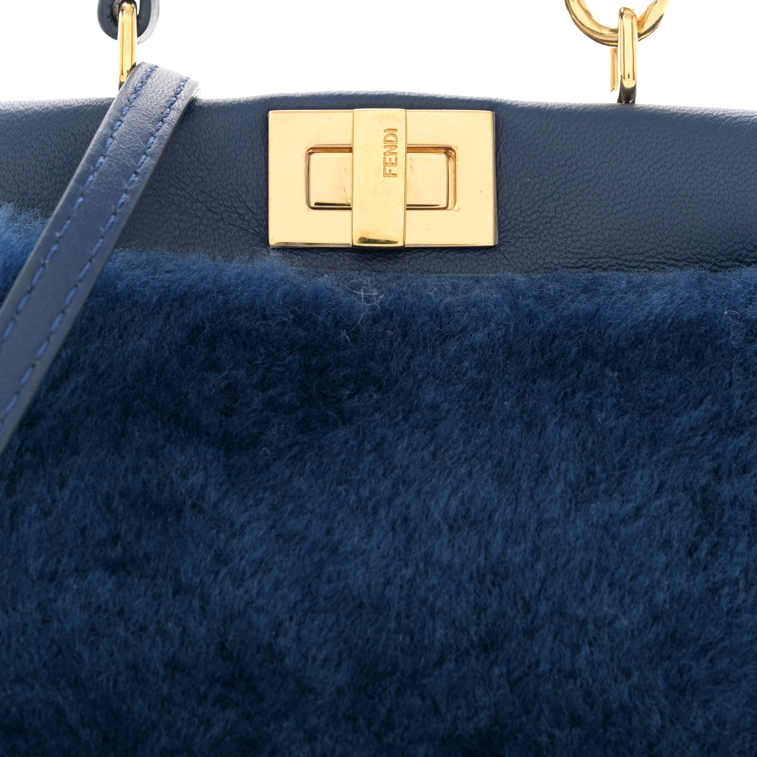 Fendi Shearling Shiny Nappa Micro Peekaboo Iconic Satchel Blue 9 of 11