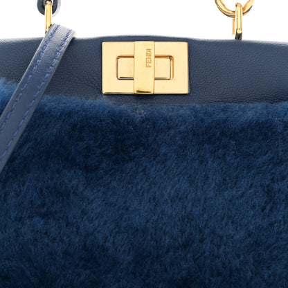 Fendi Shearling Shiny Nappa Micro Peekaboo Iconic Satchel Blue 9 of 11