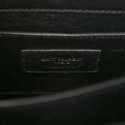Saint Laurent Raffia Calfskin Mini Classic Monogram Cassandra Top Handle Black Natural 6 of 15