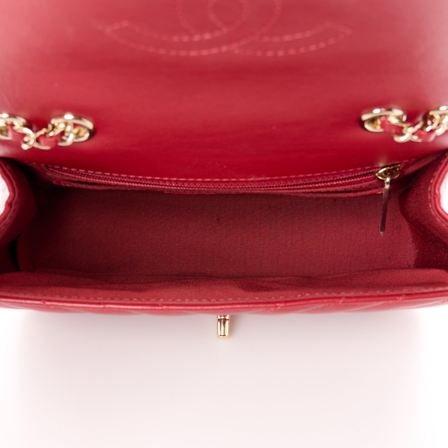Calfskin Chevron Quilted Mini Statement Flap Red
