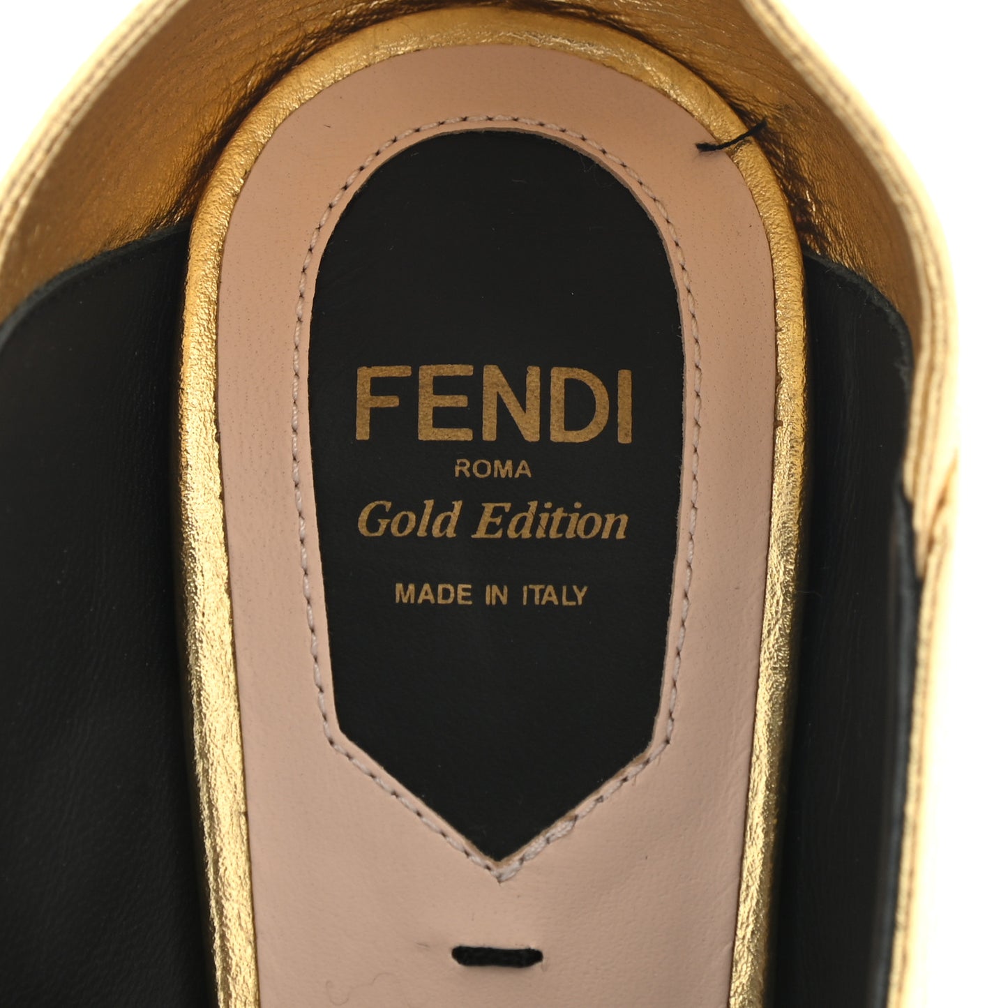 Calfskin Studded Mid-Heel Loafer Pumps 36 Gold Black