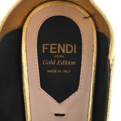 Fendi Calfskin Studded Mid-Heel Loafer Pumps 36 Gold Black 7 of 7