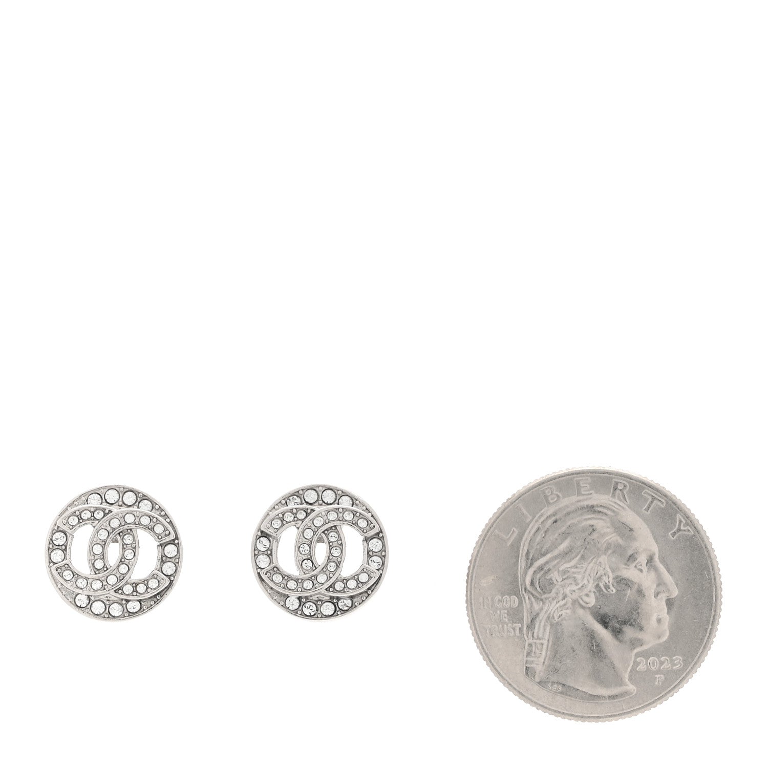 Chanel Crystal CC Round Earrings Silver 2 of 6