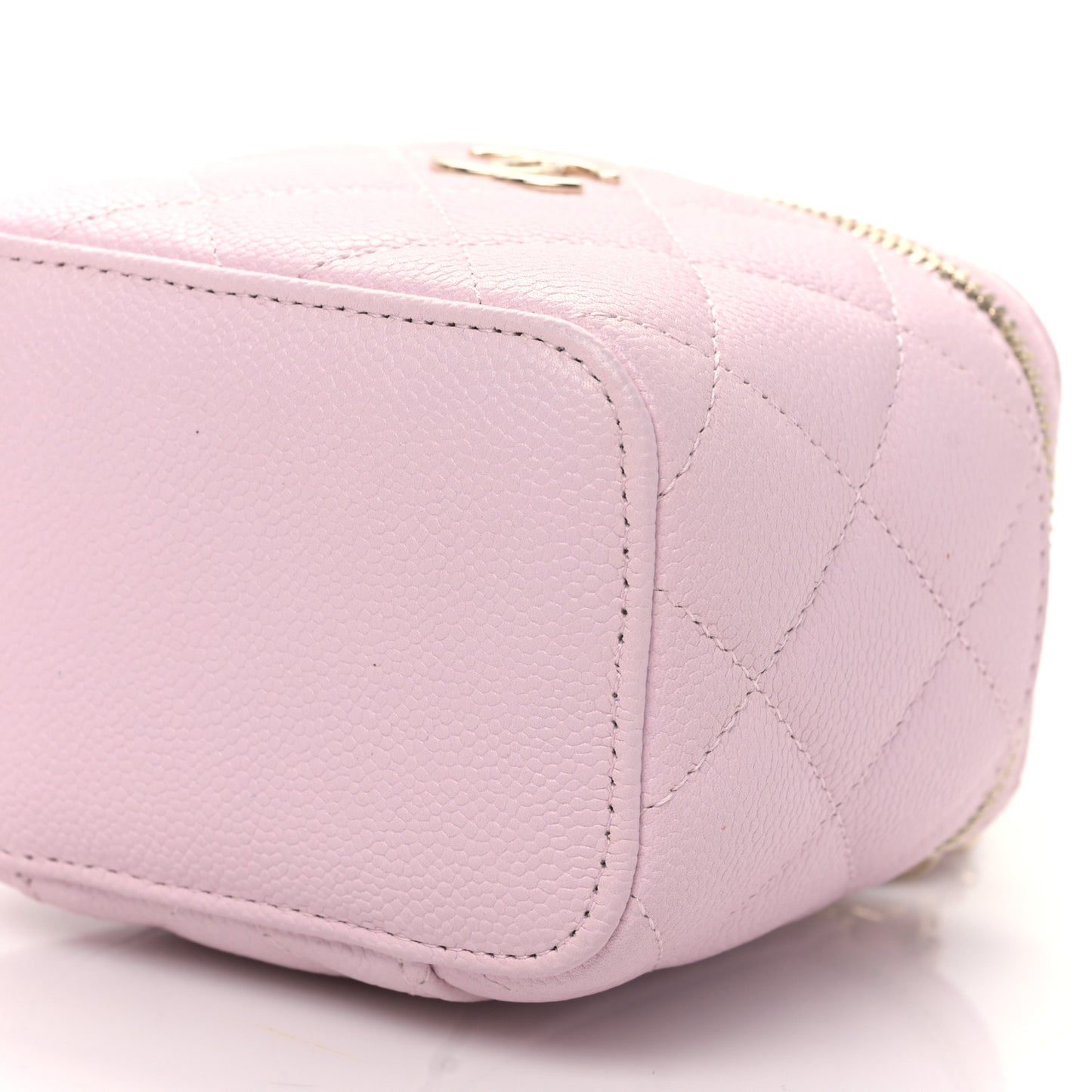 Caviar Quilted Mini Vanity Case With Chain Light Pink