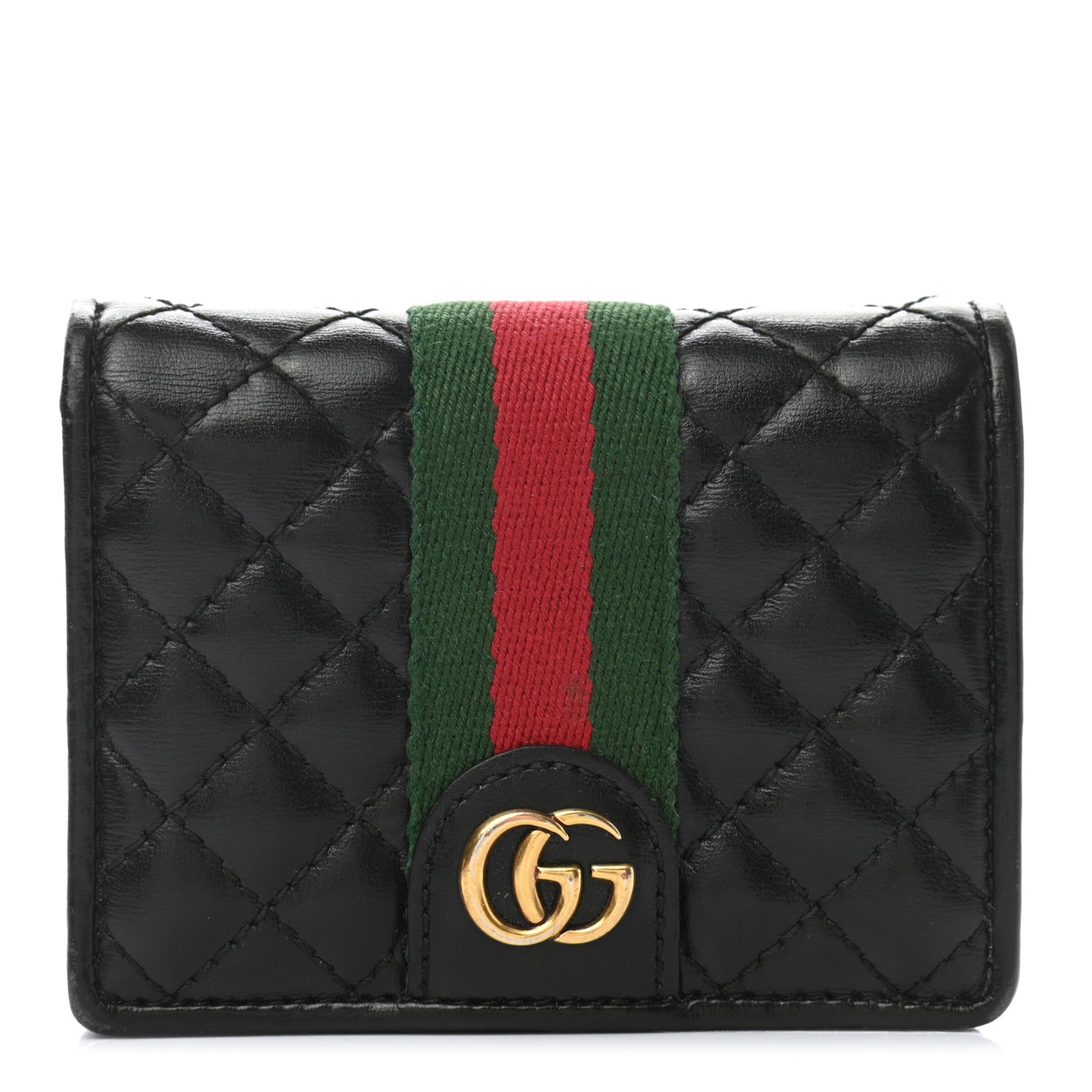 Calfskin Web Trapuntata GG Marmont Card Case Wallet Black