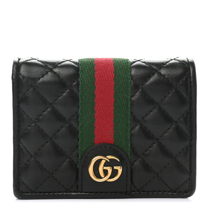Gucci Calfskin Web Trapuntata GG Marmont Card Case Wallet Black 1 of 11