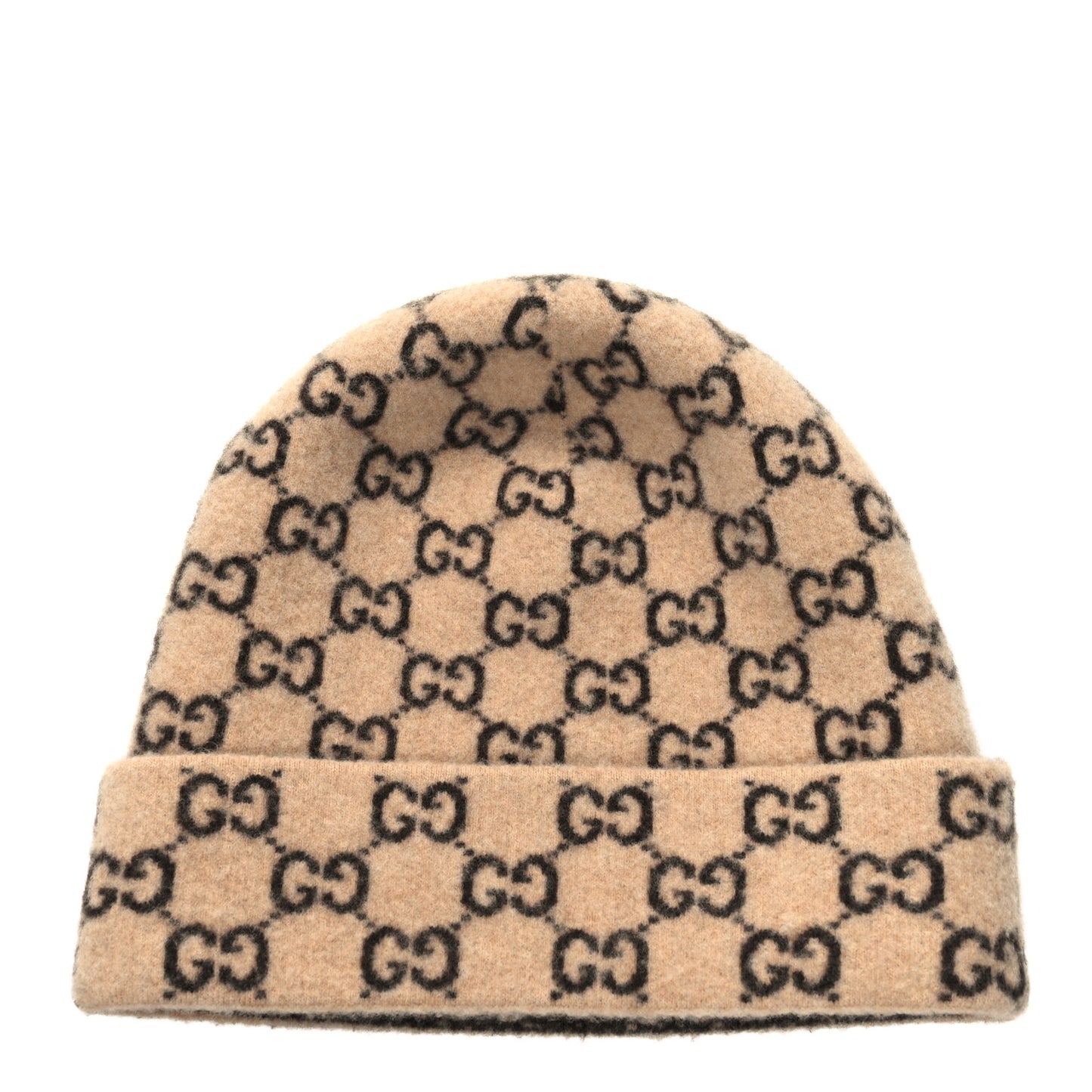 Wool GG Monogram Fog Tricot Beanie Hat M Beige Dark Brown