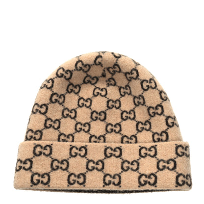 Gucci Wool GG Monogram Fog Tricot Beanie Hat M Beige Dark Brown 2 of 4