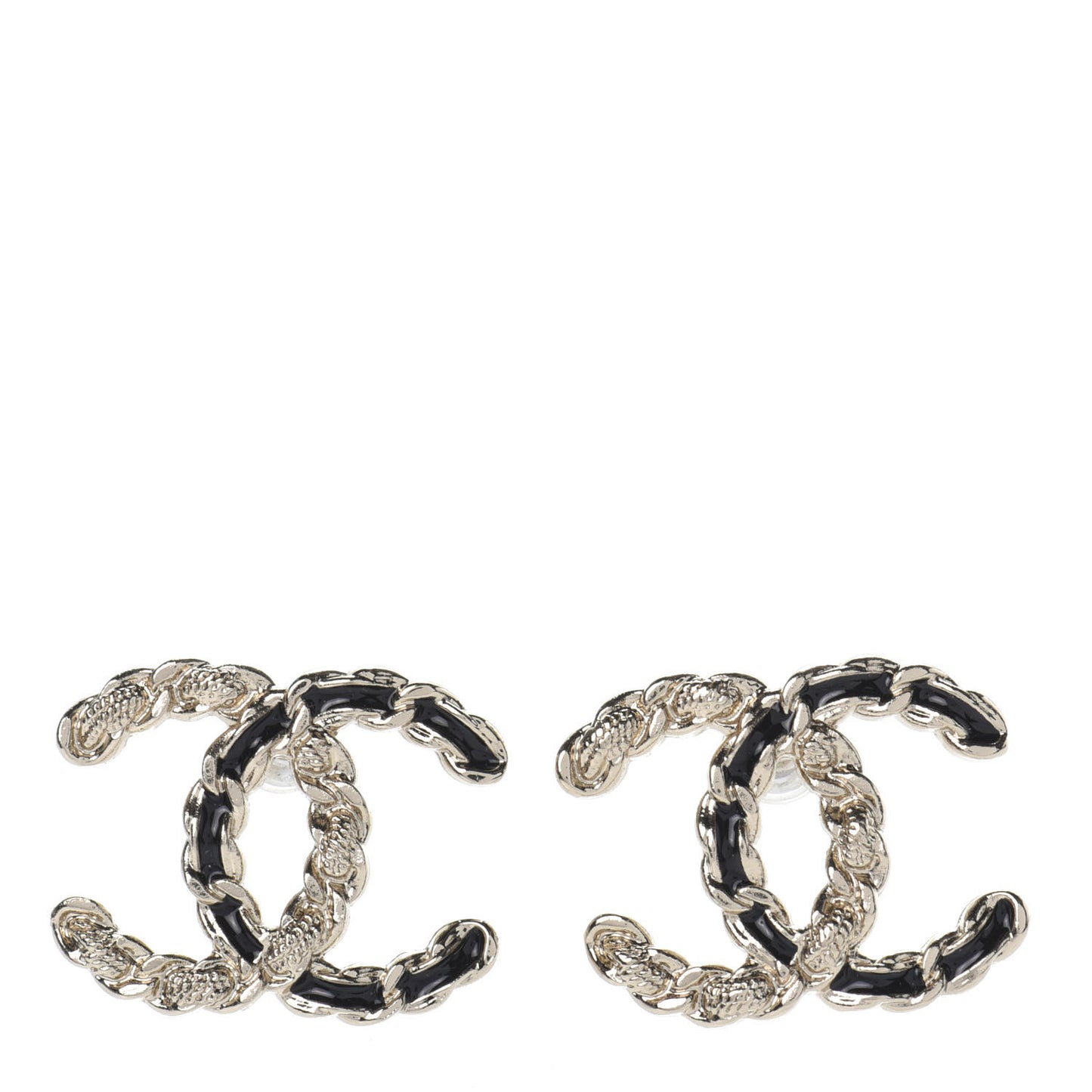 Enamel Metal Chain French New Wave CC Earrings Black Gold
