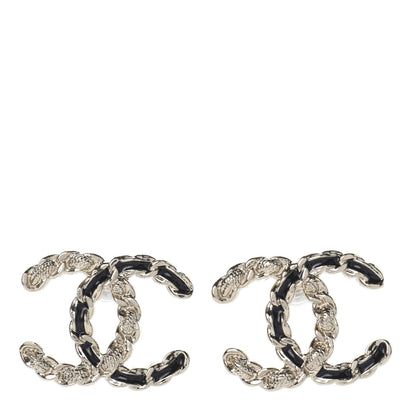 Chanel Enamel Metal Chain French New Wave CC Earrings Black Gold 1 of 4