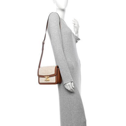 Celine Textile Crochet Natural Calfskin Teen Triomphe Natural Tan 2 of 11