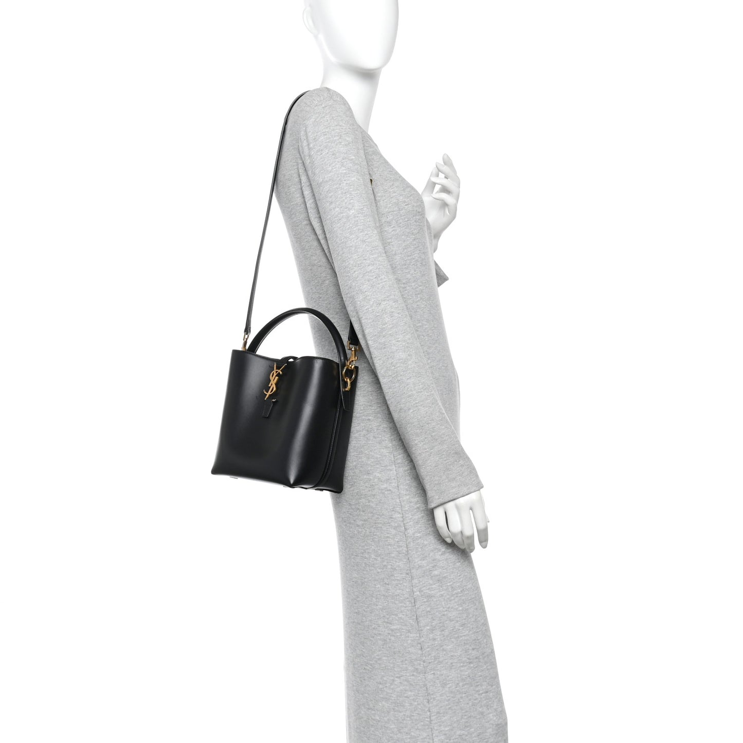 Smooth Shiny Calfskin Monogram Le 37 Small Bucket Bag Black