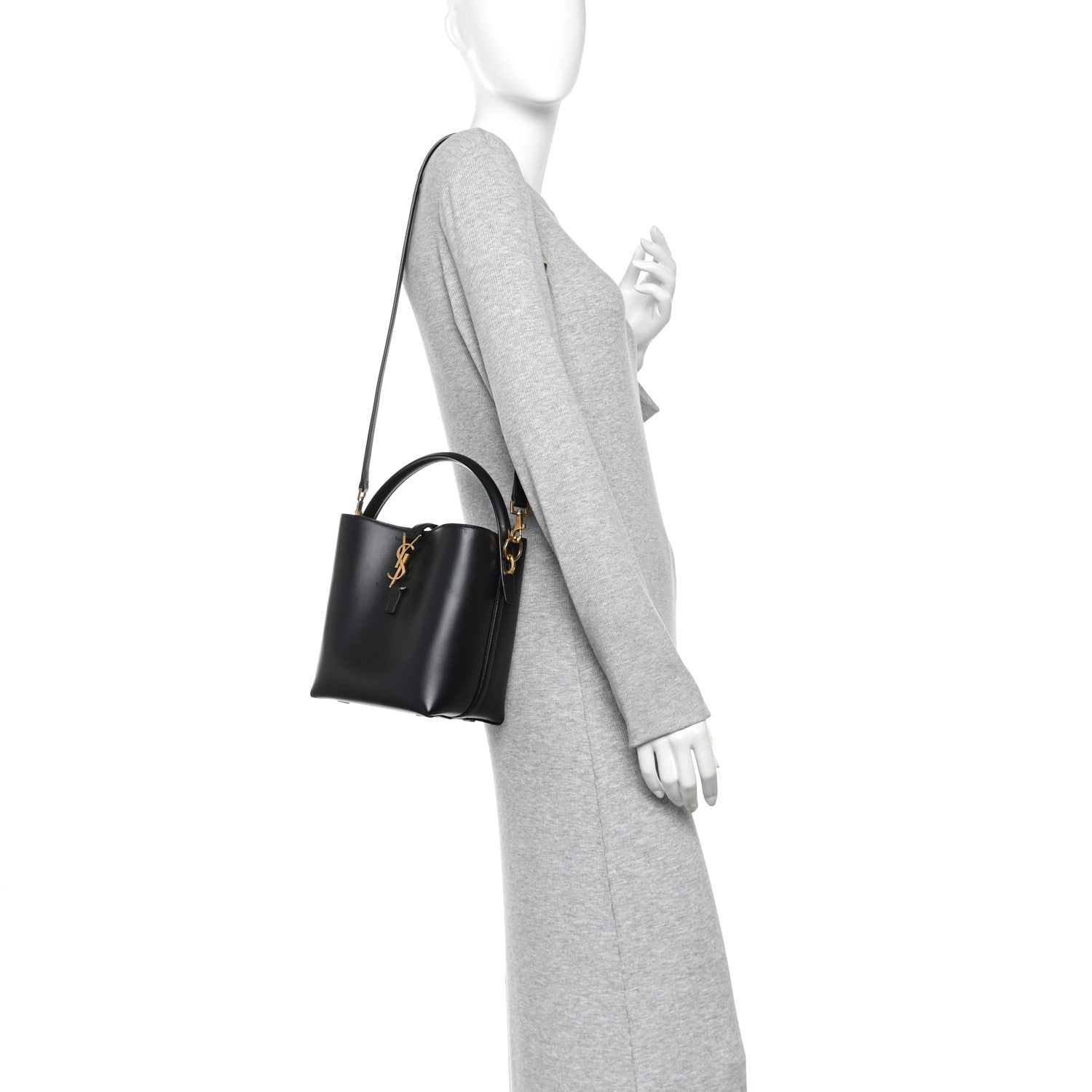 Saint Laurent Smooth Shiny Calfskin Monogram Le 37 Small Bucket Bag Black 2 of 9